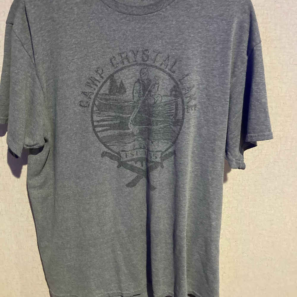 Camp Crystal Lake Gray Graphic Tee Halloween Friday the 13 Jason